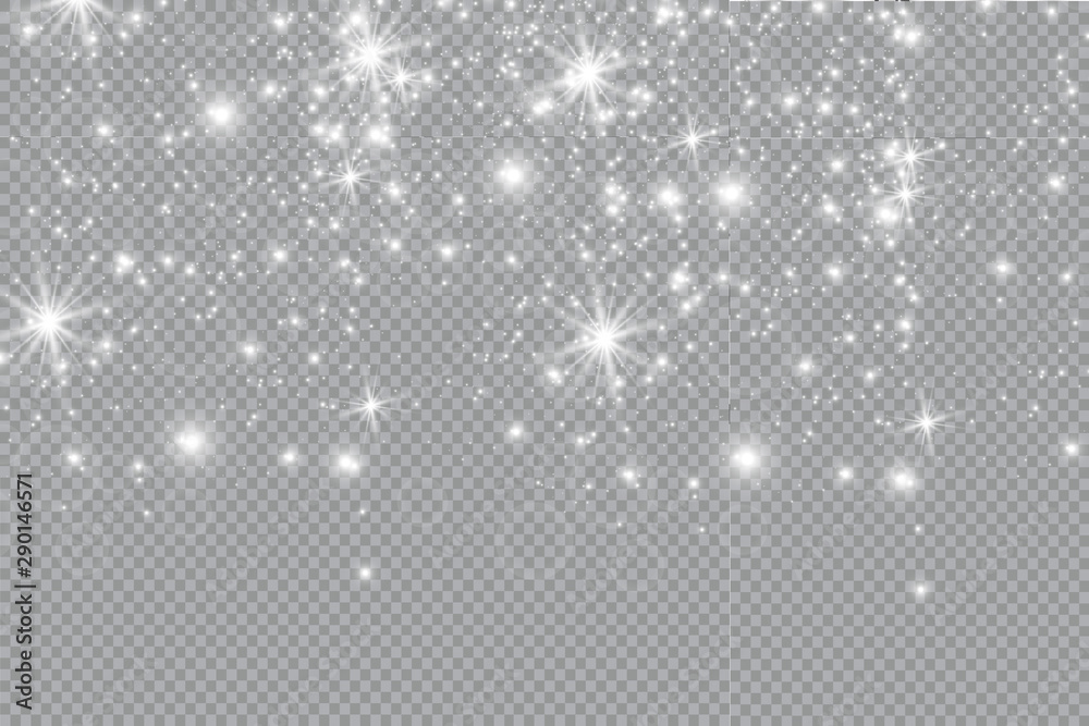 Dust white. White sparks and golden stars shine with special light. sparkles on a transparent background. Christmas abstract pattern. Sparkling magical dust particles. Dust white. White sparks and golden stars shine with special light. sparkles on a transparent background. Christmas abstract pattern. Sparkling magical dust particles.