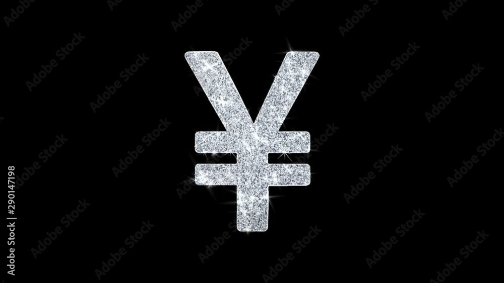 Yen Symbol Currency Icon Sparkling Shining White Blinking Particles Diamond Glitter Loop Light 4K Animation Alpha Channel.