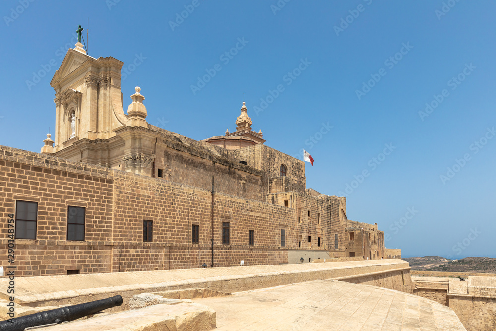 Close view of the Cathedral of the Assumption in the Cittadella of Victoria in Gozo, Malta