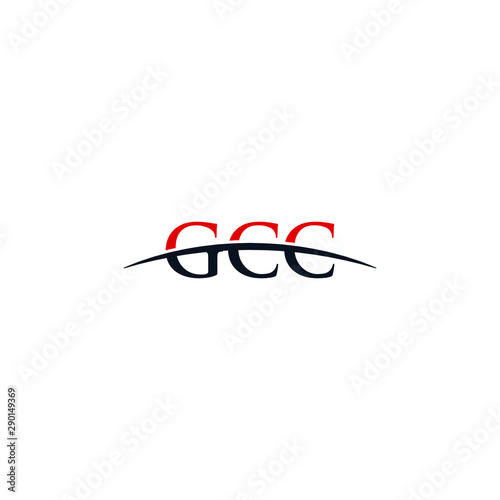 Initial letter GCC, overlapping movement swoosh horizon logo design inspiration in red and dark blue color vector