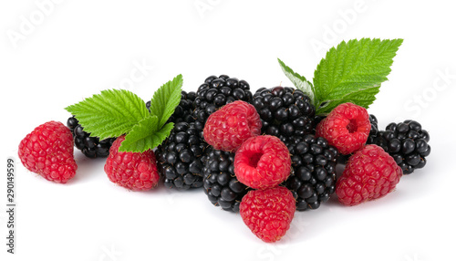 .blackberry and raspberry on a white background