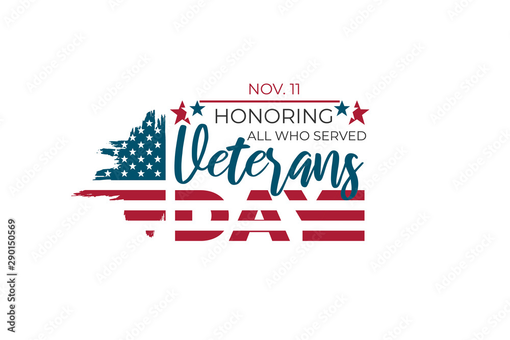 USA Veterans day greeting card template. Abstract grunge brushed United States of America flag with text - Veterans Day. Vector horizontal banner, poster design for National american patriot holiday