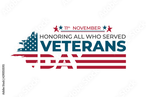 USA Veterans day greeting card template. Abstract grunge brushed United States of America flag with text. Vector horizontal banner, poster, flyer design for National american army patriot holiday