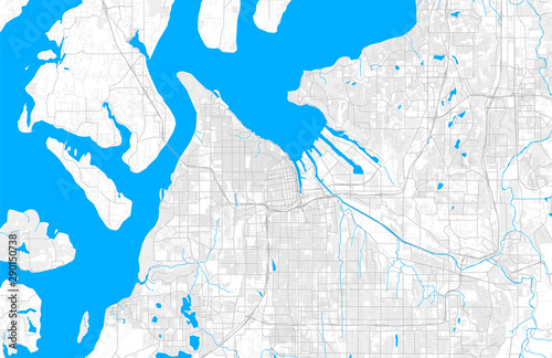 Rich detailed vector map of Tacoma, Washington, USA