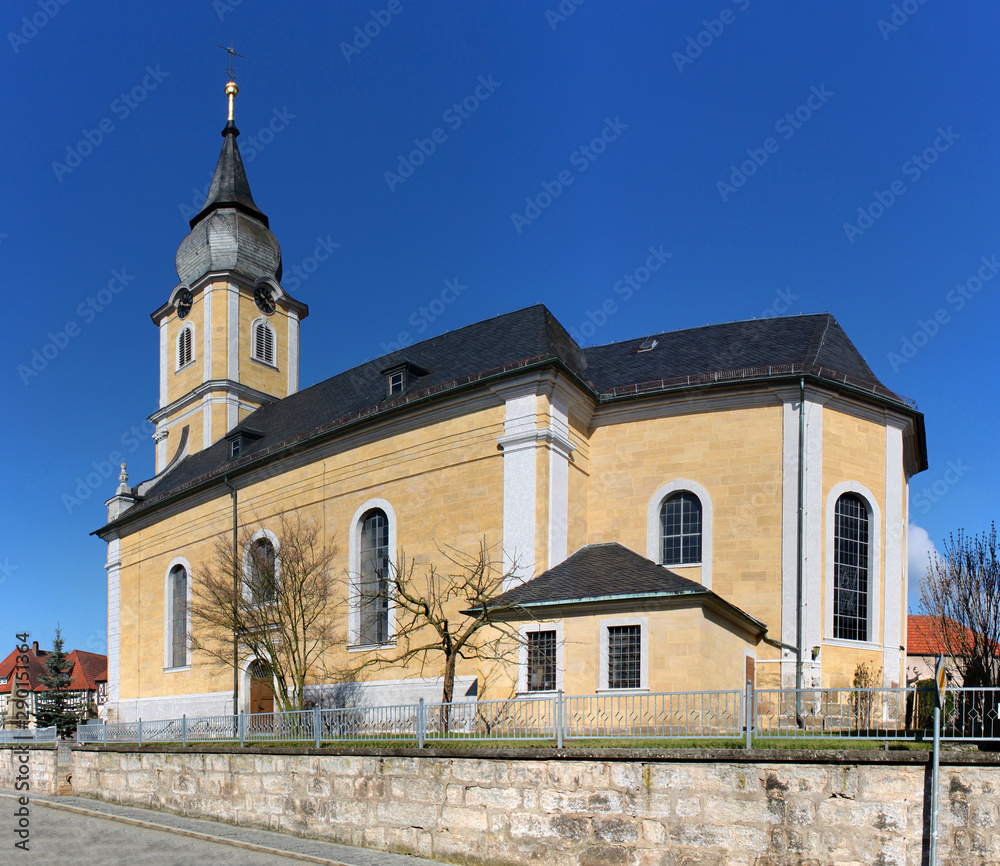Panoramic view of the baroque city church of Burgkunstadt with its bell tower, Germany