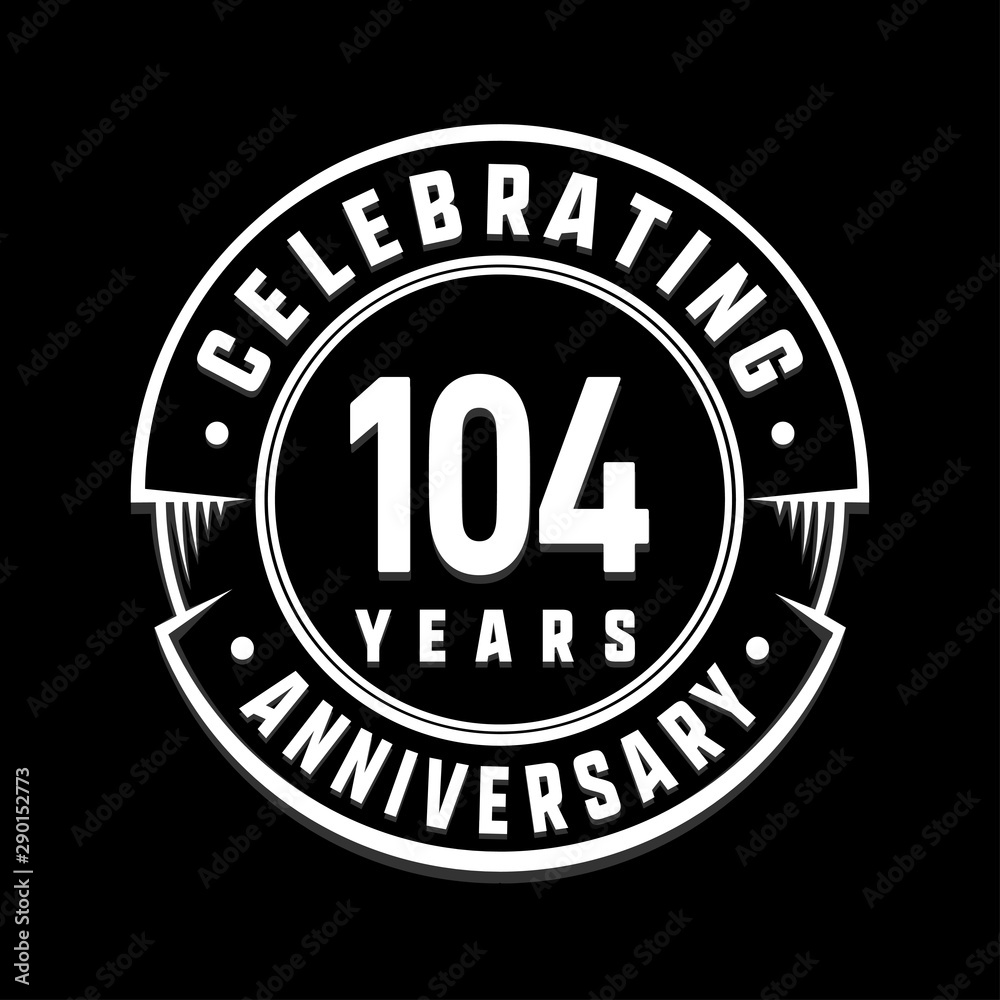 Celebrating 104th years anniversary logo design. One hundred and four years logotype. Vector and illustration.