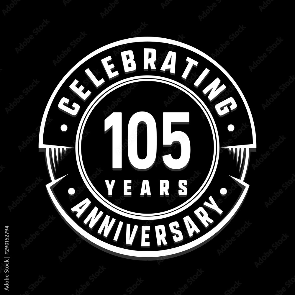 Celebrating 105th years anniversary logo design. One hundred and five years logotype. Vector and illustration.