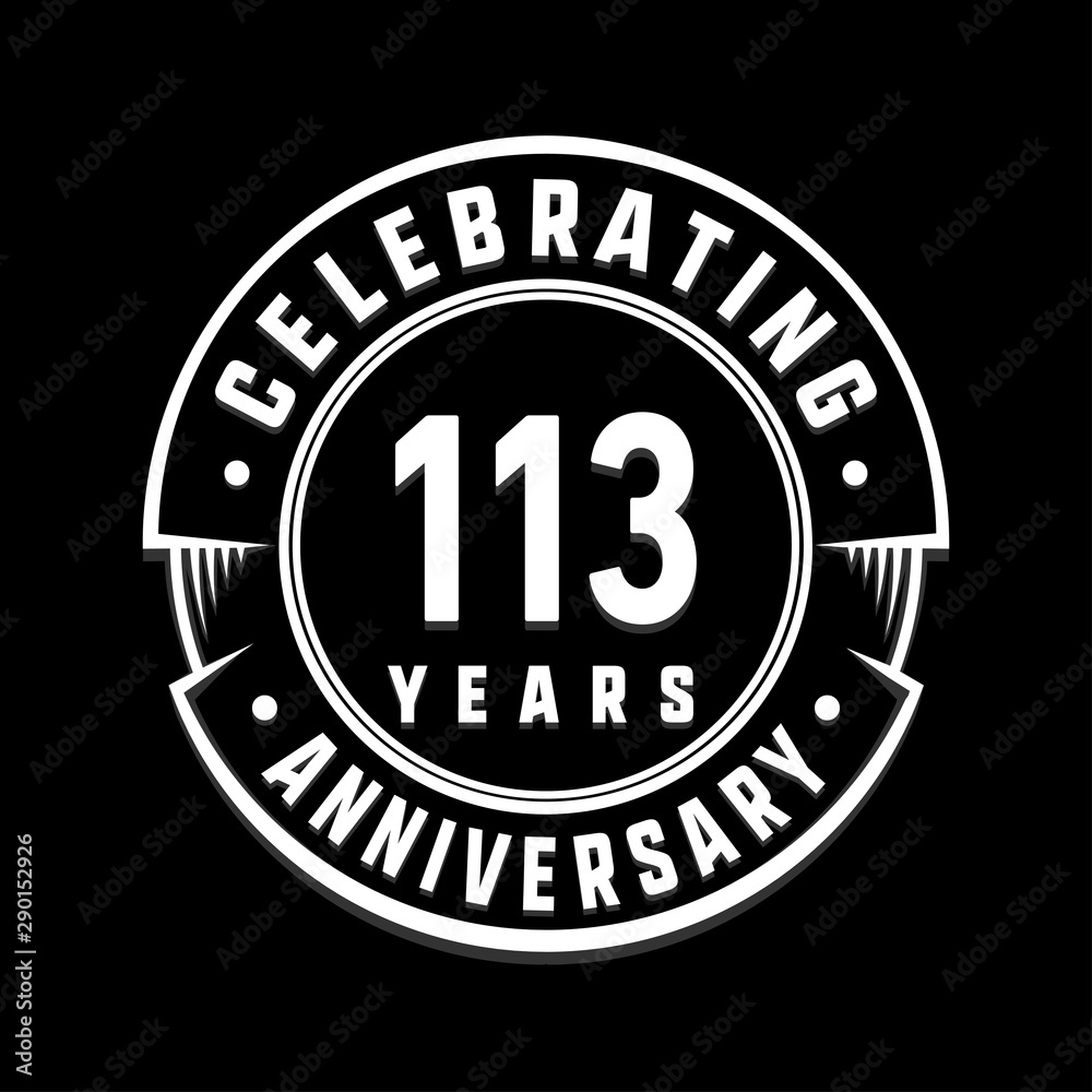 Celebrating 113rd years anniversary logo design. One hundred and thirteen years logotype. Vector and illustration.