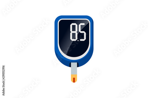 Blood glucose meter measuring sugar test control device. Electronic monitor glucometer for diabetic patients. Medical vector illusrtation