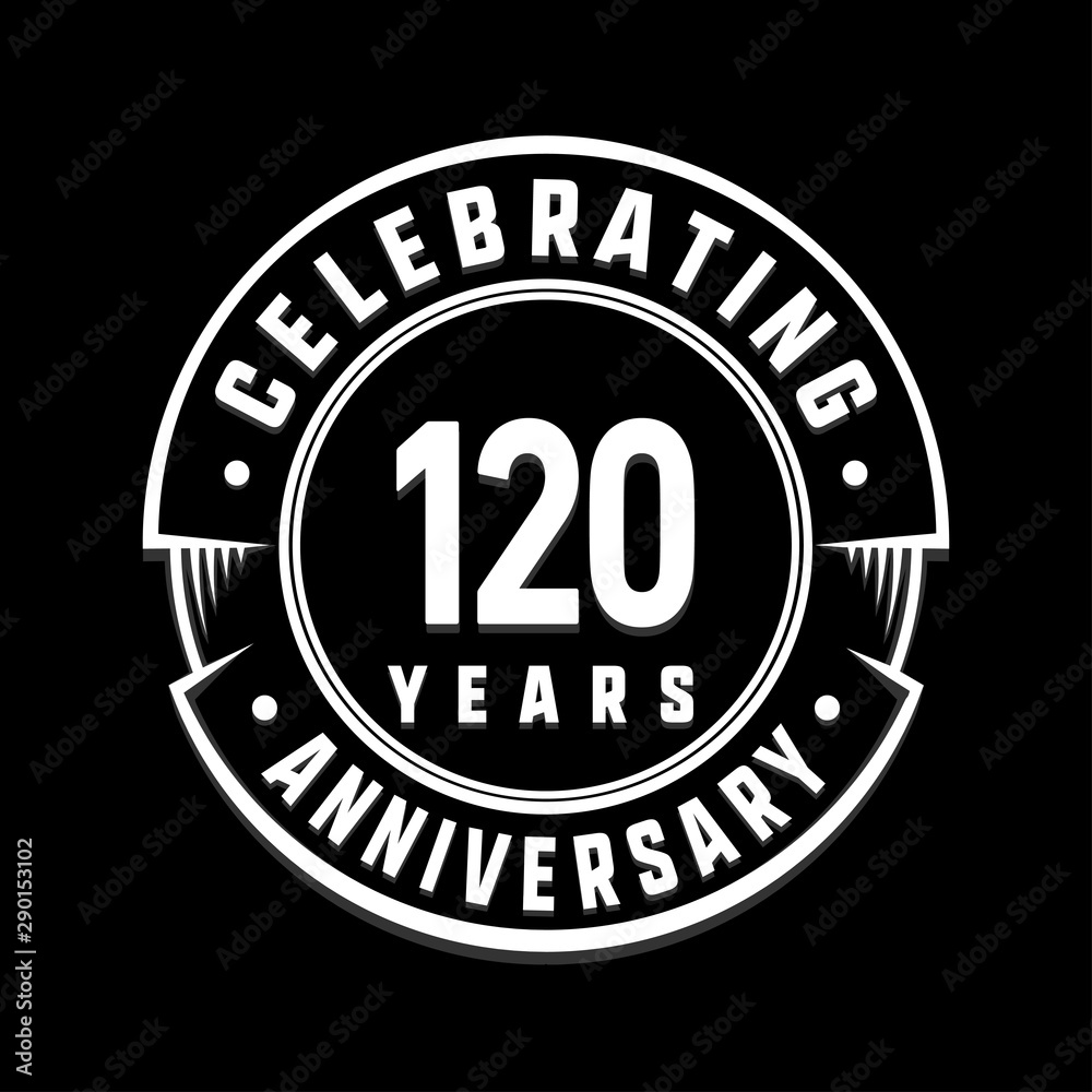 Celebrating 120th years anniversary logo design. One hundred and twenty years logotype. Vector and illustration.
