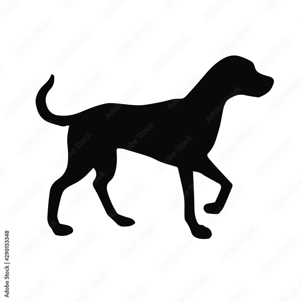 Vector black Dalmatian dog silhouette standing isolated on white background
