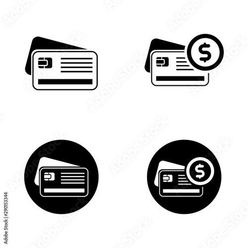Set of credit card icon with silhouette design isolated on white background