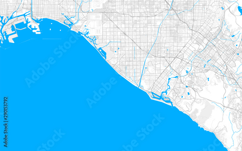 Rich detailed vector map of Huntington Beach, California, USA