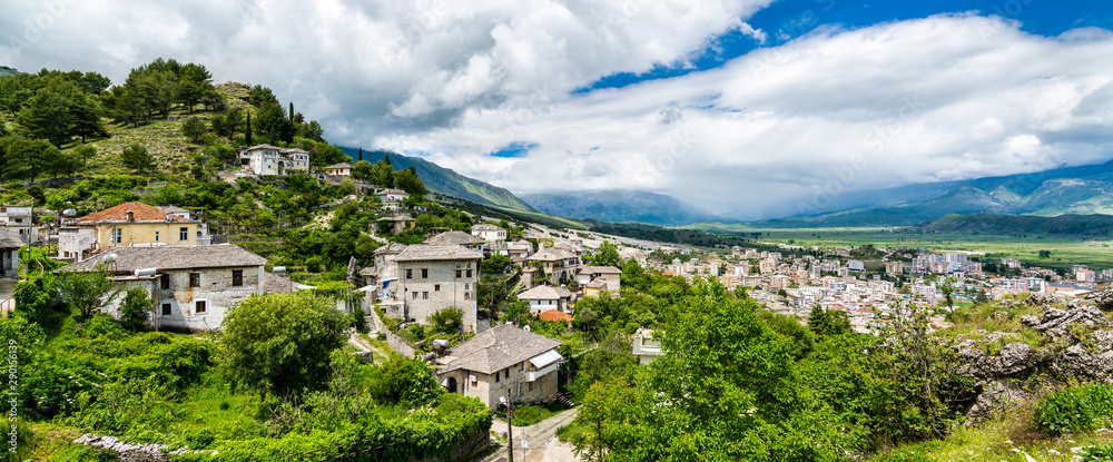 Aerial view of Gjirokaster town in Albania