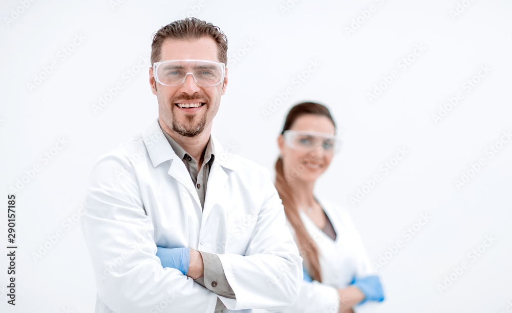portrait of two successful researchers standing together portrait of two successful researchers standing together