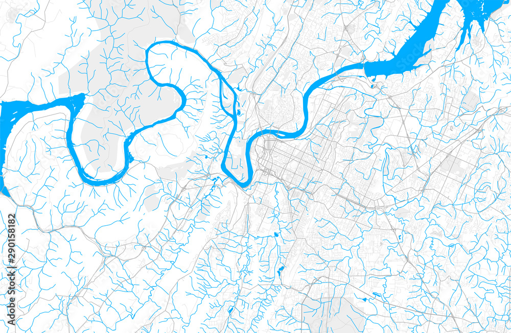Rich detailed vector map of Chattanooga, Tennessee, USA