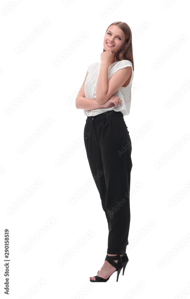 in full growth. portrait of a serious young business woman in full growth. portrait of a serious young business woman