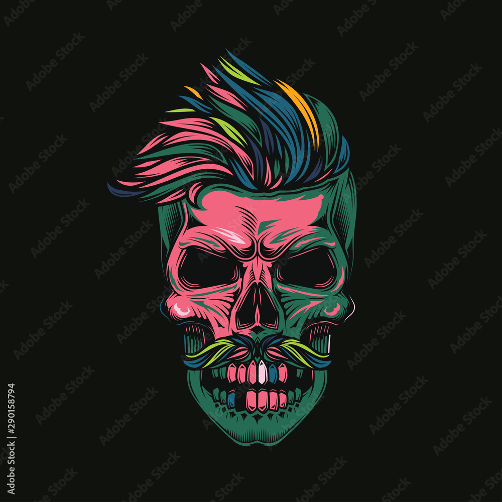 Original vector illustration of a hipster skull in comic style