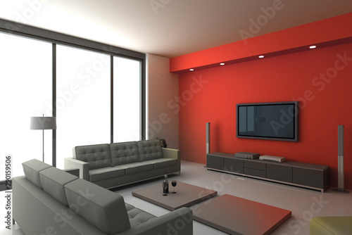 Empty home interiors, copy space mockup illustration, original 3d rendering