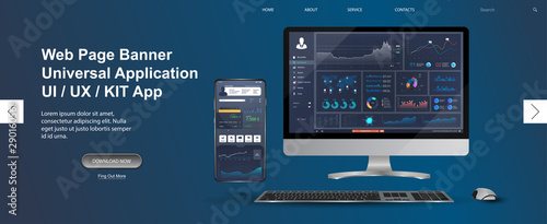 Adapted Application - data analysis,management app, analysis data and Investment for Computer and smartphone. Business app with  graph and analytics. Web page banner for presentation. Vector image