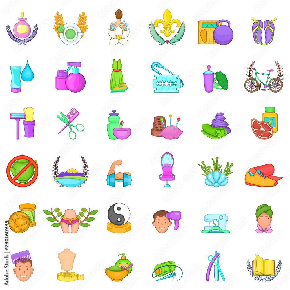 Spa treatment icons set. Cartoon set of 36 spa treatment vector icons for web isolated on white background