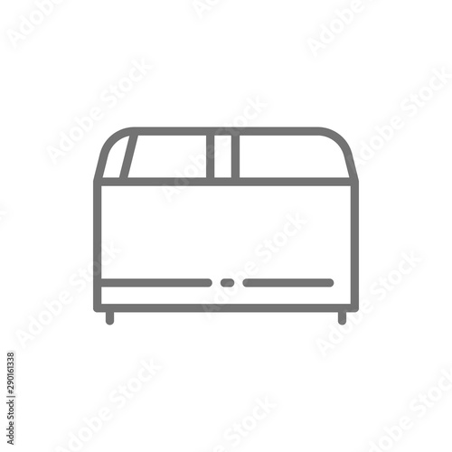 Ice cream freezer with sliding glass line icon.