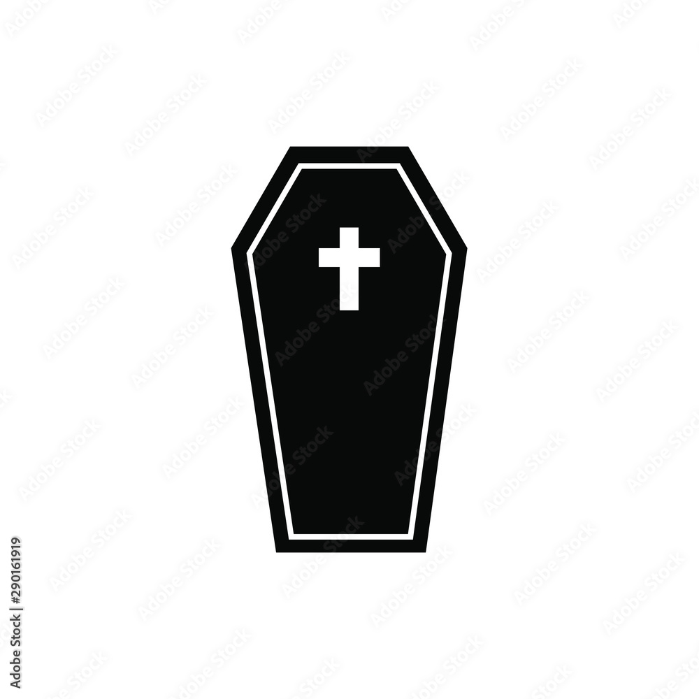 Vector black flat coffin with cross isolated on white background Vector black flat coffin with cross isolated on white background