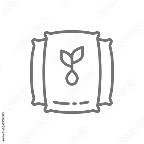 Vector bag with seeds, harvest line icon.