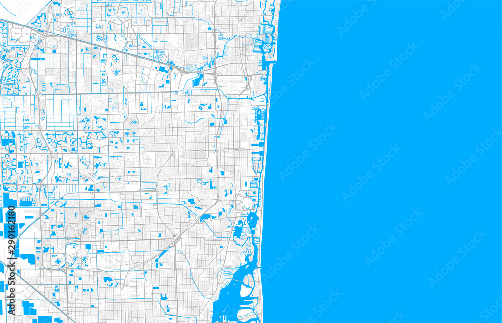 Rich detailed vector map of Hollywood, Florida, USA