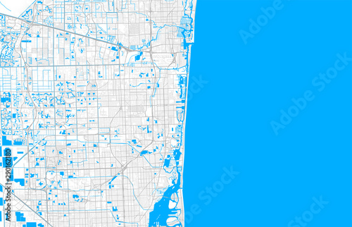 Rich detailed vector map of Hollywood, Florida, USA