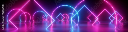 Cuadro en lienzo 3d render, abstract neon panoramic background, geometric shapes, glowing lines,