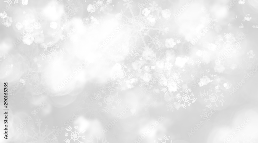 white and gray blur abstract background. bokeh christmas blurred beautiful shiny Christmas lights. Snow background.