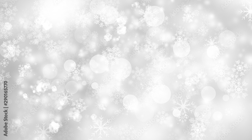 white and gray blur abstract background. bokeh christmas blurred beautiful shiny Christmas lights. Snow background.