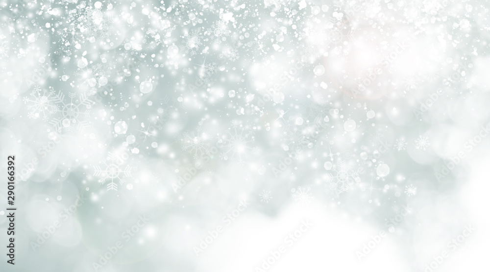 white and grey snows blurred abstract background. bokeh christmas blurred beautiful shiny Christmas lights