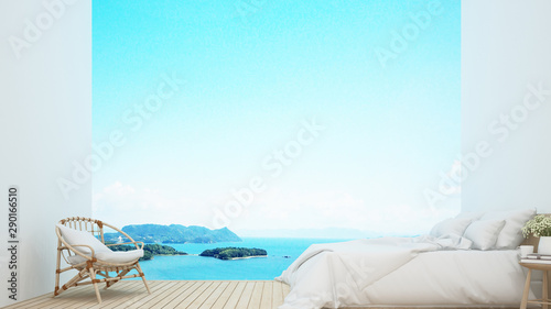 Bedroom and sea view in hotel or resort - Bedroom design for villa or beach resort - 3D Rendering