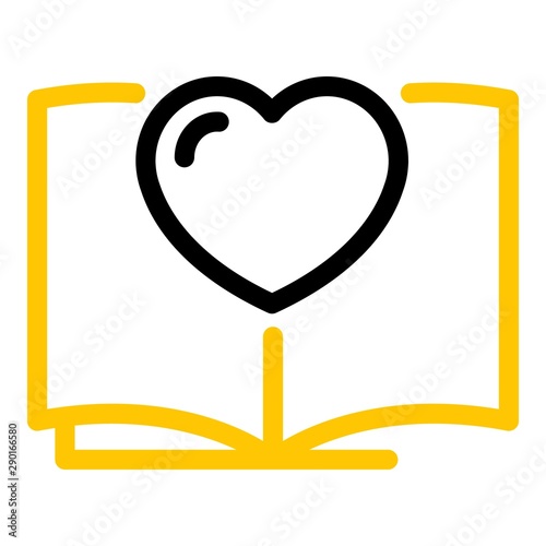 Book and heart icon. Outline book and heart vector icon for web design isolated on white background