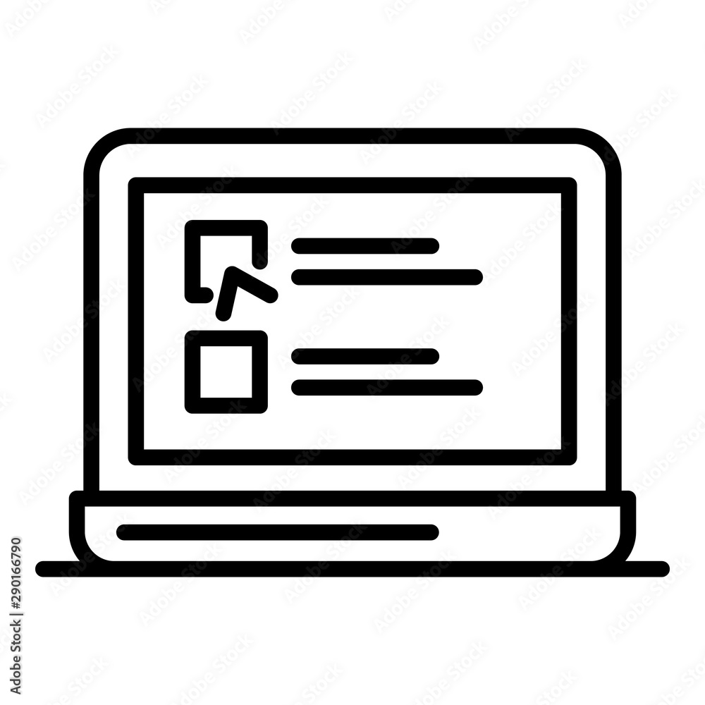 Checkboxes on a laptop icon. Outline checkboxes on a laptop vector icon for web design isolated on white background Checkboxes on a laptop icon. Outline checkboxes on a laptop vector icon for web design isolated on white background