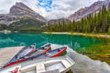 Boats on Dock at Lake O'Hara in the Canadian Rockies of Yoho National Park
