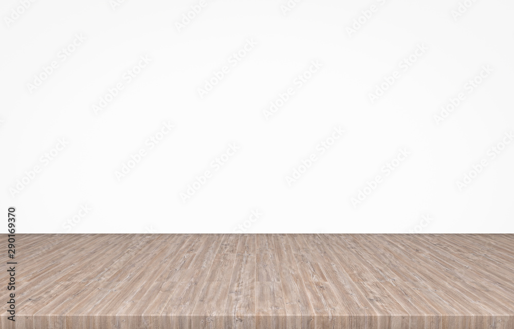 Empty top wooden table on white background, Empty ready for your product display or montage, 3D rendering