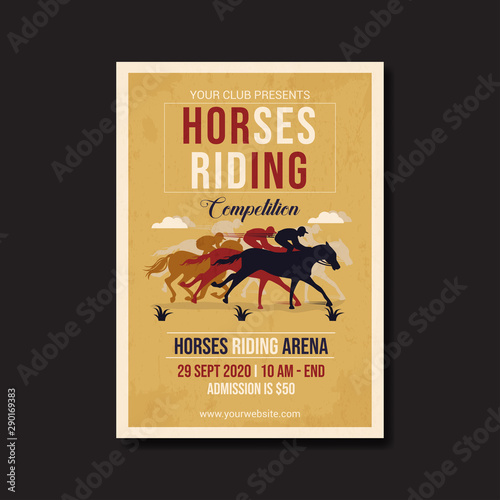 horses riding competition flyer template vector