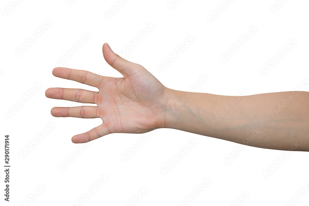 Man hand showing five fingers isolated on white background with clipping path. Man hand showing five fingers isolated on white background with clipping path.