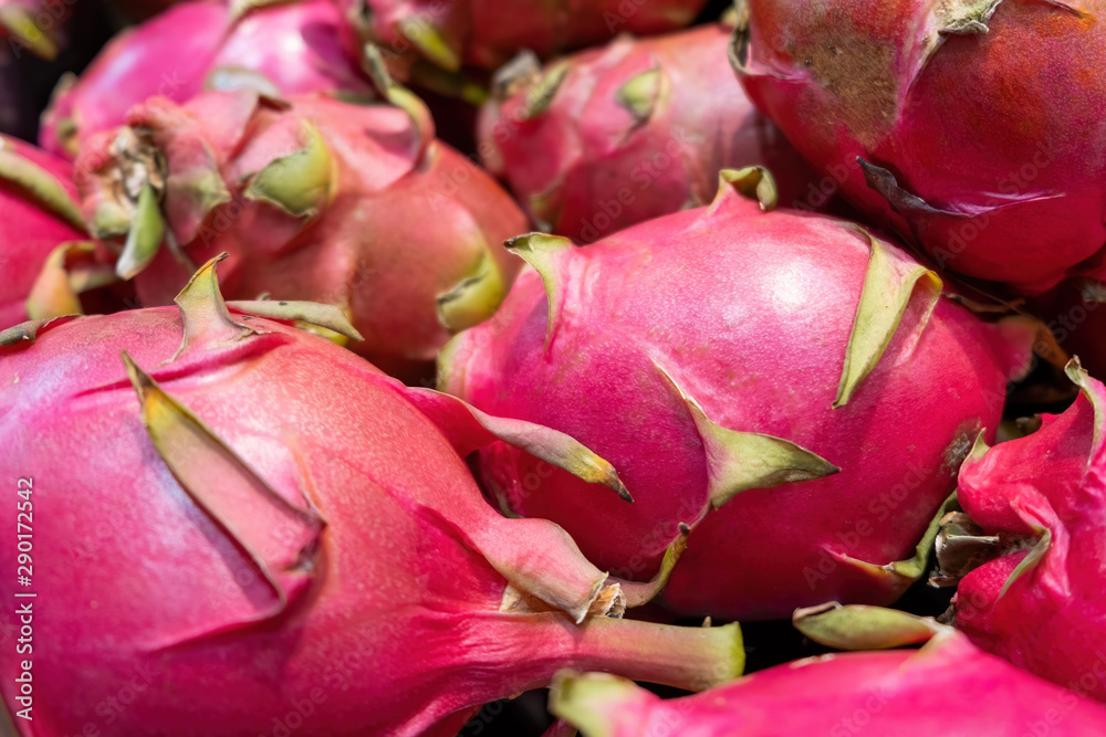 Fototapeta premium Pile of dragonfruit closeup with shallow focus