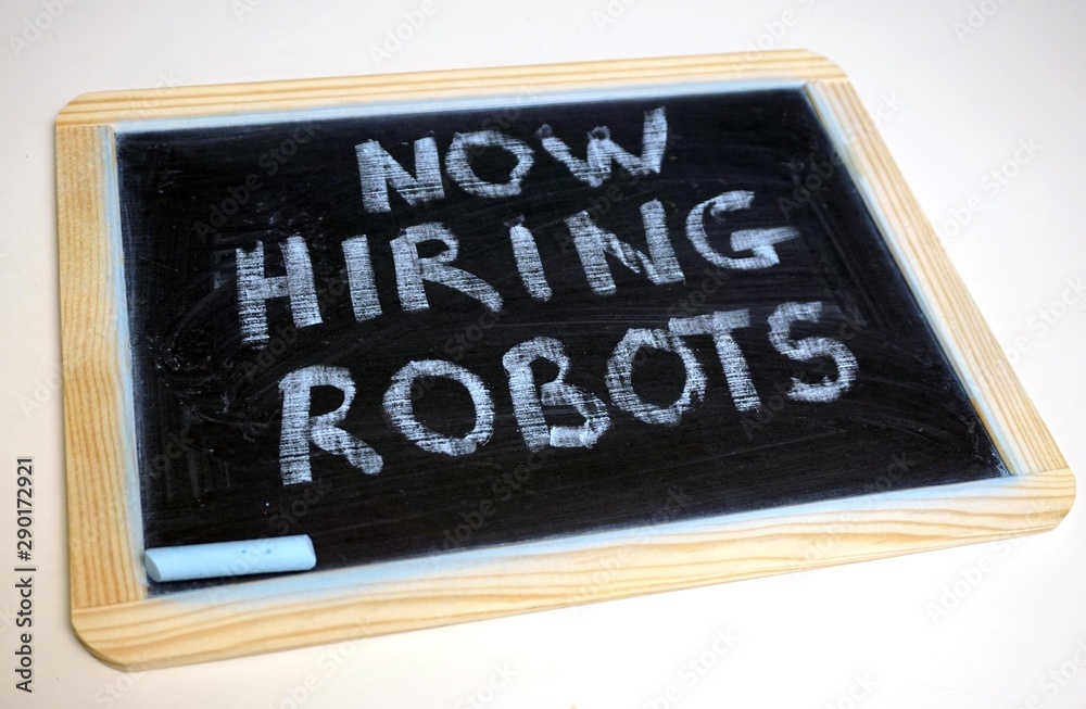 Fototapeta premium Future robot problems message on chalkboard