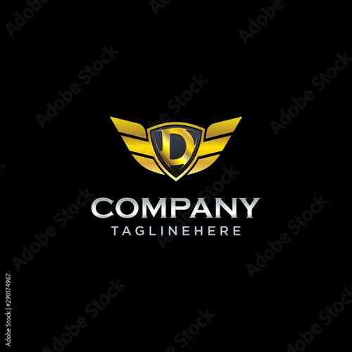Free Download letter D shield with wings gold color logo design concept template vector - GFXLoad