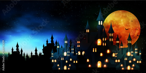 ハロウィン　秋　城　背景 