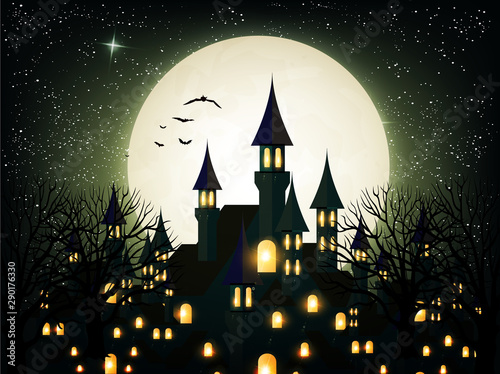 ハロウィン　秋　城　背景 