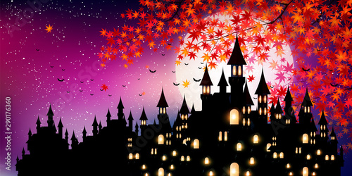 ハロウィン　秋　城　背景 