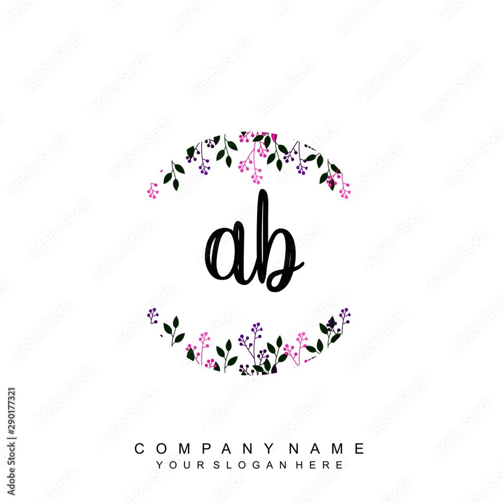 letter AB surrounded by beautiful and elegant flowers and leaves. Wedding monogram logo template. Fashion Logo template Vectors,
