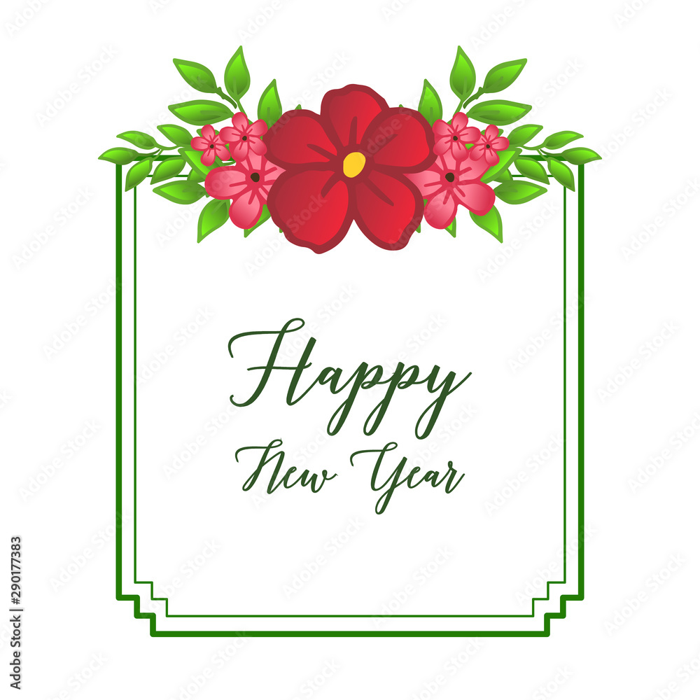 Obraz premium Celebration happy new year, with decoration pattern of red flower frame. Vector