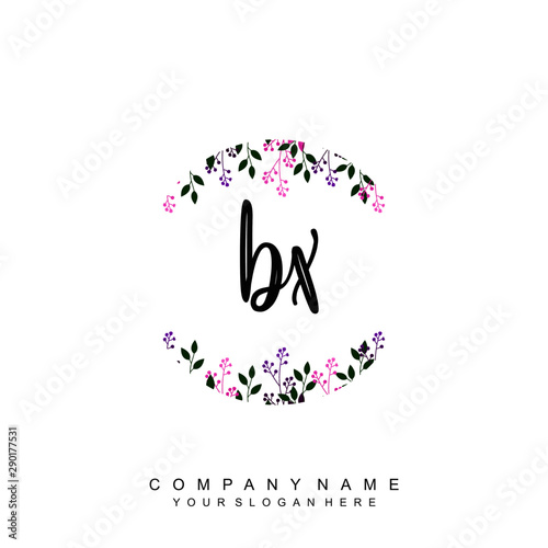 letter BX surrounded by beautiful and elegant flowers and leaves. Wedding monogram logo template. Fashion Logo template Vectors,